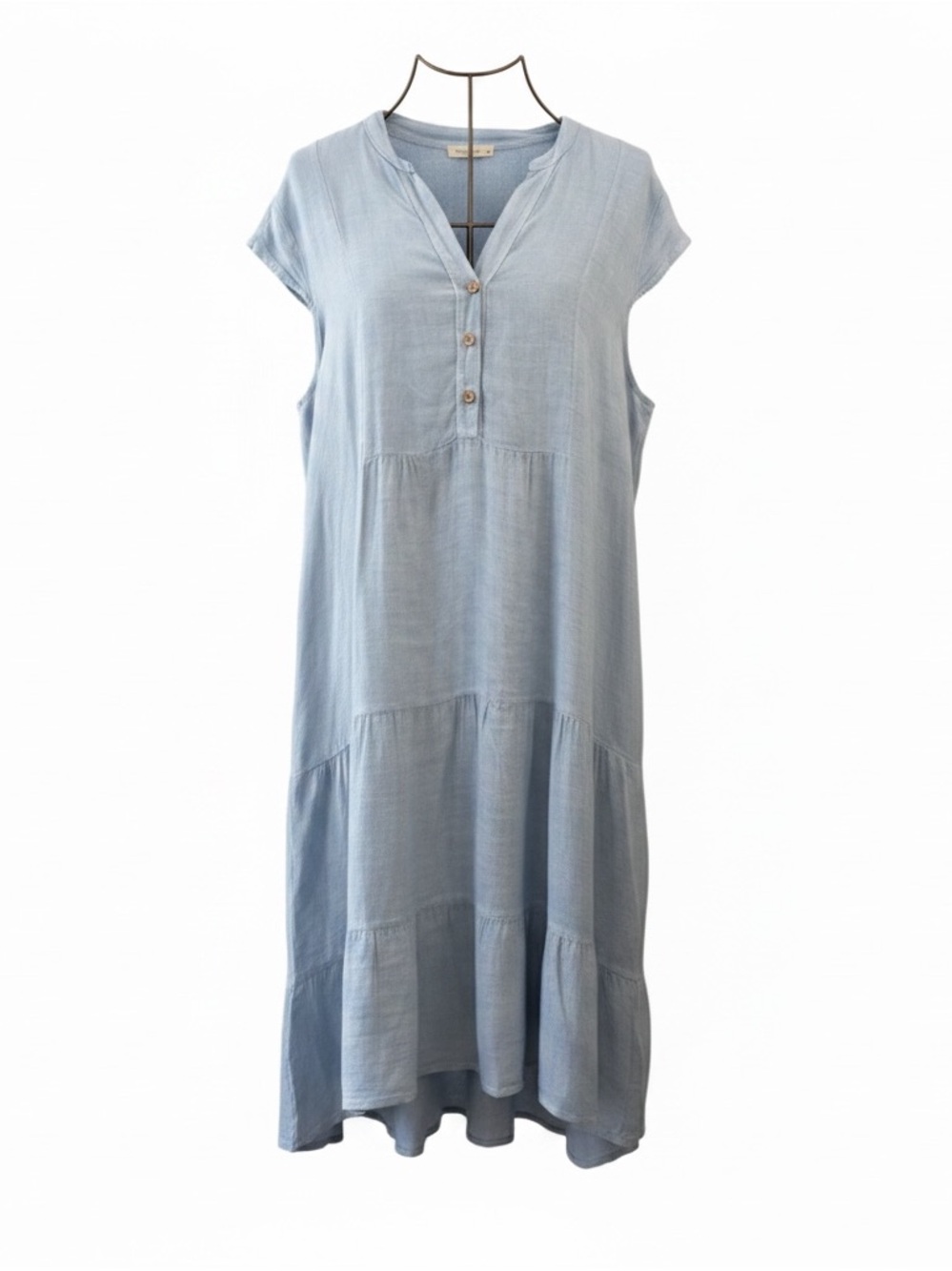 Sky Blue Button-Front Midi Dress